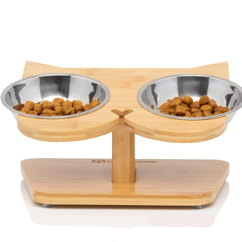 Cat Feeder Bowl Stand Wooden Dog Small Pet Food Set