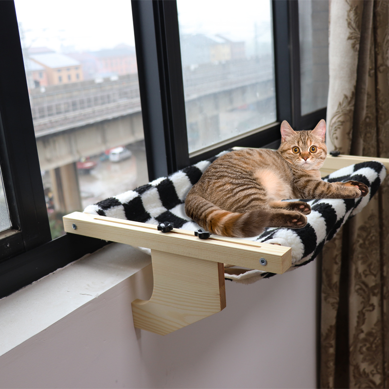 Adjustable Cat Sill Window Perch Sturdy Cat Window Hammock with Wood Frame