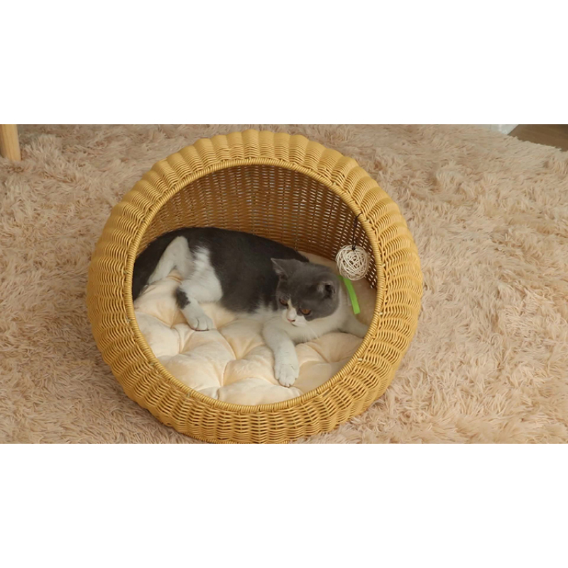 Handmade Cat PP Rattan Climbing Frame  Small Dogs Wicker Scratcher Delivery Room Cage Villa Cat Basket House
