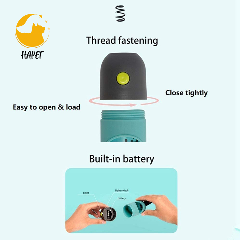 Built-in LED Flashlight and Carabiner Fastener Dog Poop Bag Dispenser Dog Walking Accessory