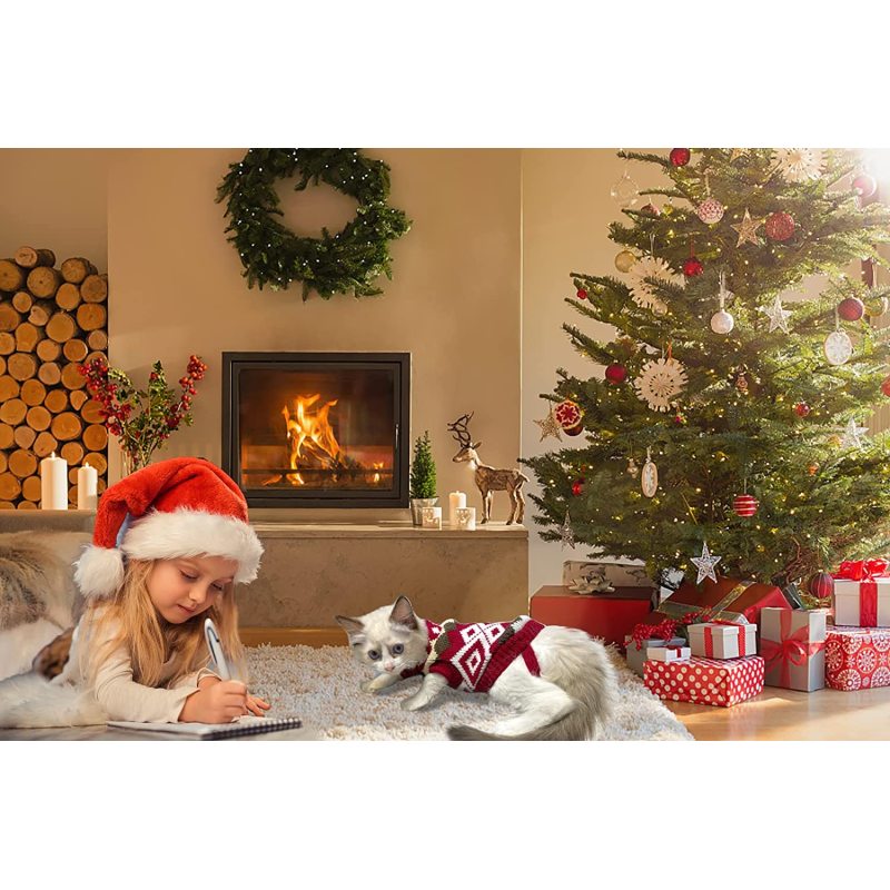 Cat Christmas Sweater Dog Christmas Sweater Cat Knitwear Xmas Clothes Blue Christmas Red Sweaters with Diamond Plaid Pattern