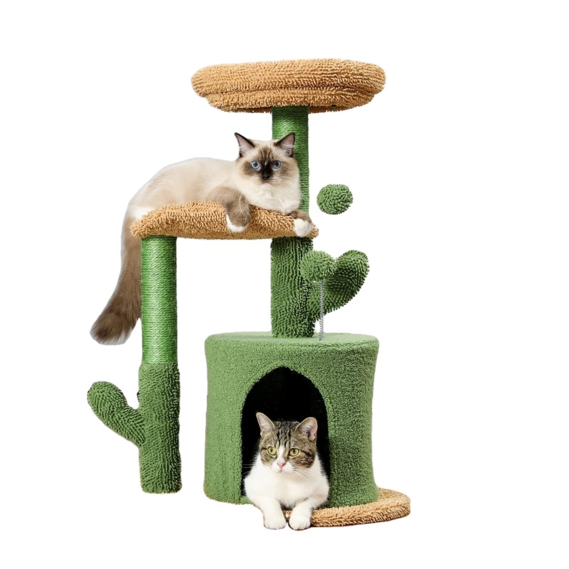 Cat Tower with Sisal Covered Scratching Post, Cozy Condo, Plush Perches and Fluffy Balls for Indoor Cats