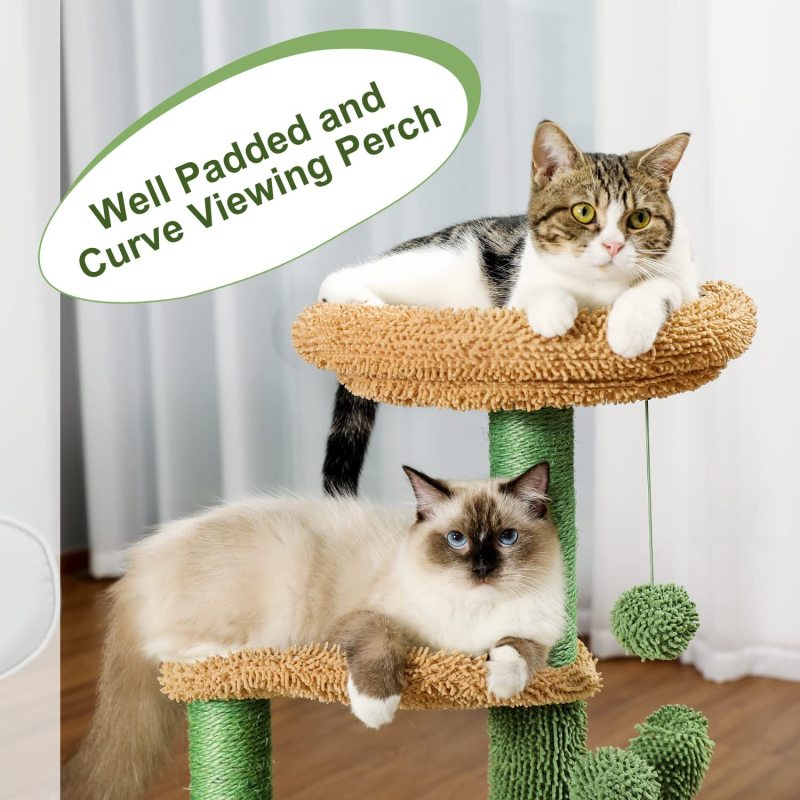 Cat Tower with Sisal Covered Scratching Post, Cozy Condo, Plush Perches and Fluffy Balls for Indoor Cats
