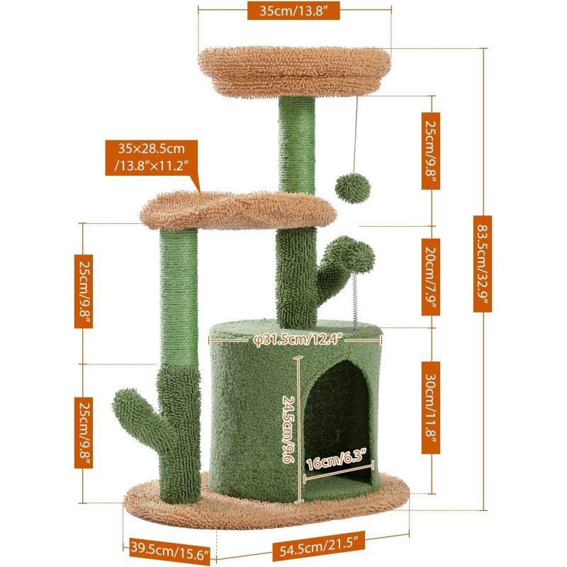 Cat Tower with Sisal Covered Scratching Post, Cozy Condo, Plush Perches and Fluffy Balls for Indoor Cats