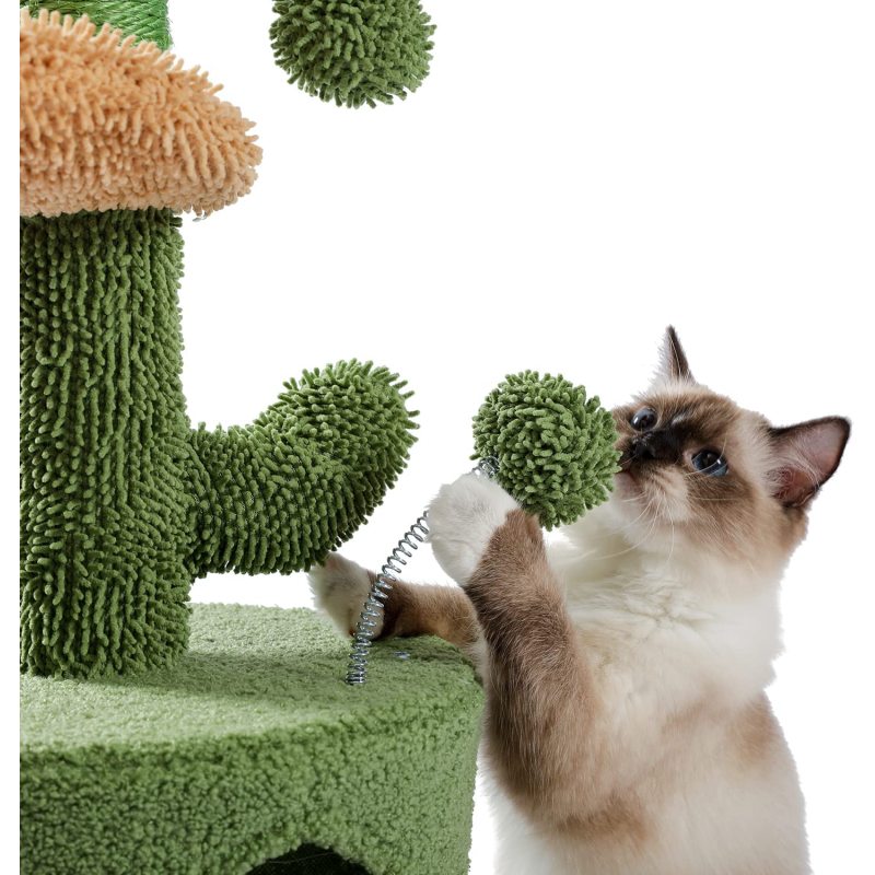 Cat Tower with Sisal Covered Scratching Post, Cozy Condo, Plush Perches and Fluffy Balls for Indoor Cats