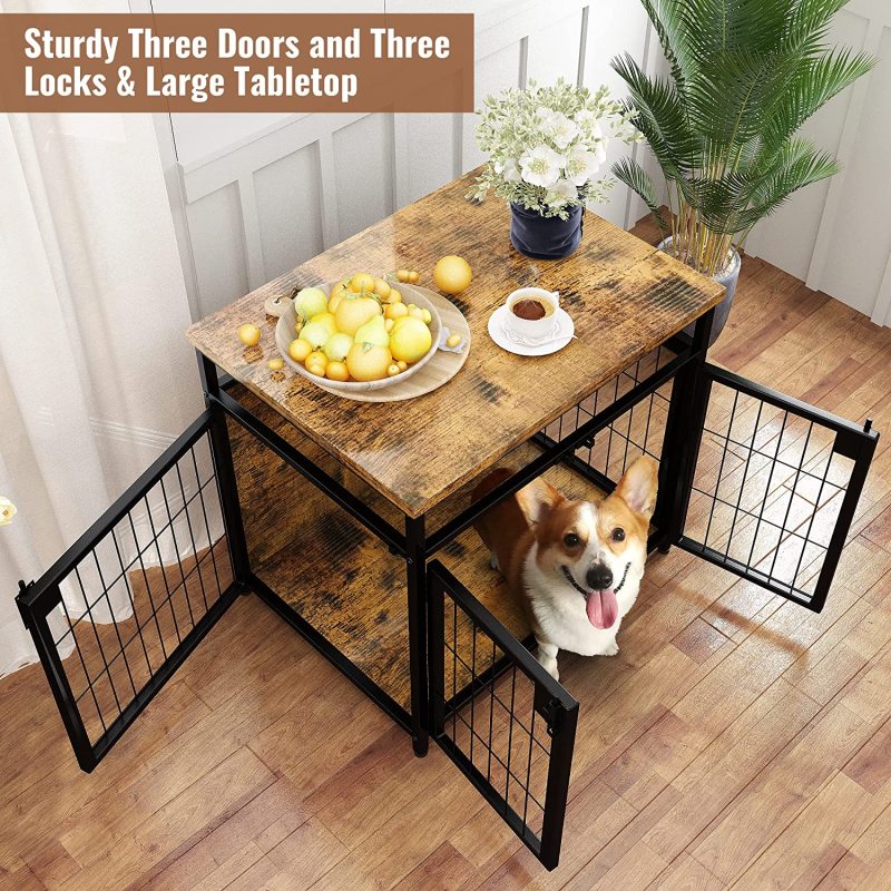 Kennel Indoor Furniture Crate End Table with Three Doors