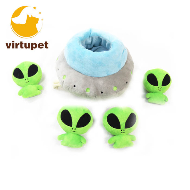 Interactive Squeaky hide and seek plush dog toy Alien UFO Spaceship Durable Puzzle Plush dog soft toy