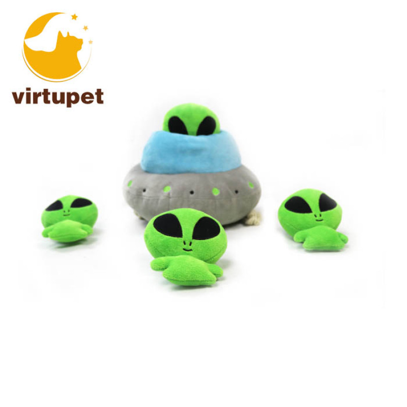 Interactive Squeaky hide and seek plush dog toy Alien UFO Spaceship Durable Puzzle Plush dog soft toy