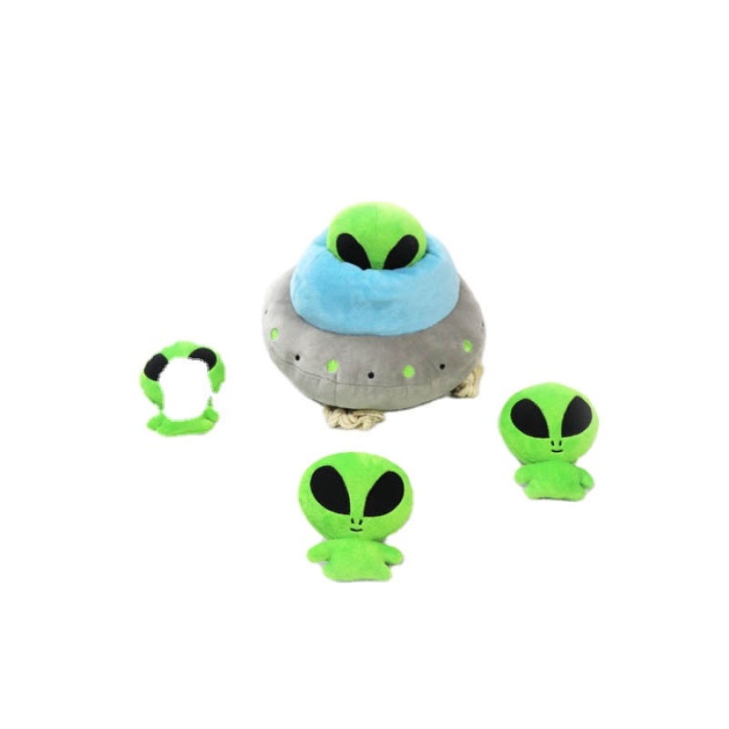 Interactive Squeaky hide and seek plush dog toy Alien UFO Spaceship Durable Puzzle Plush dog soft toy