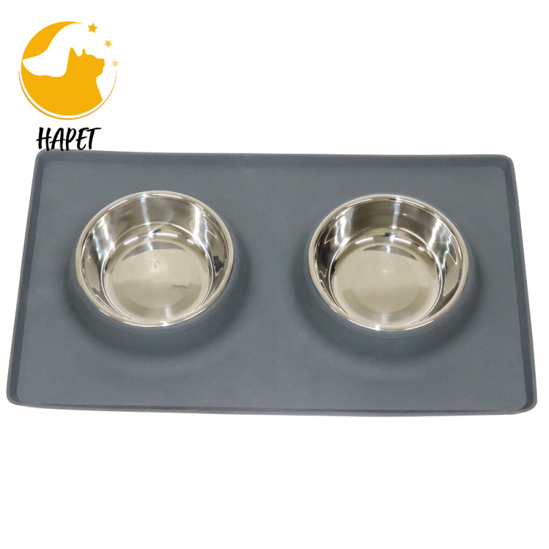 Dog Dish for Small Dogs Cats Puppies Double Pet Feeder Bowls with Silicone Mat Stainless Steel Cat Food and Water Bowls