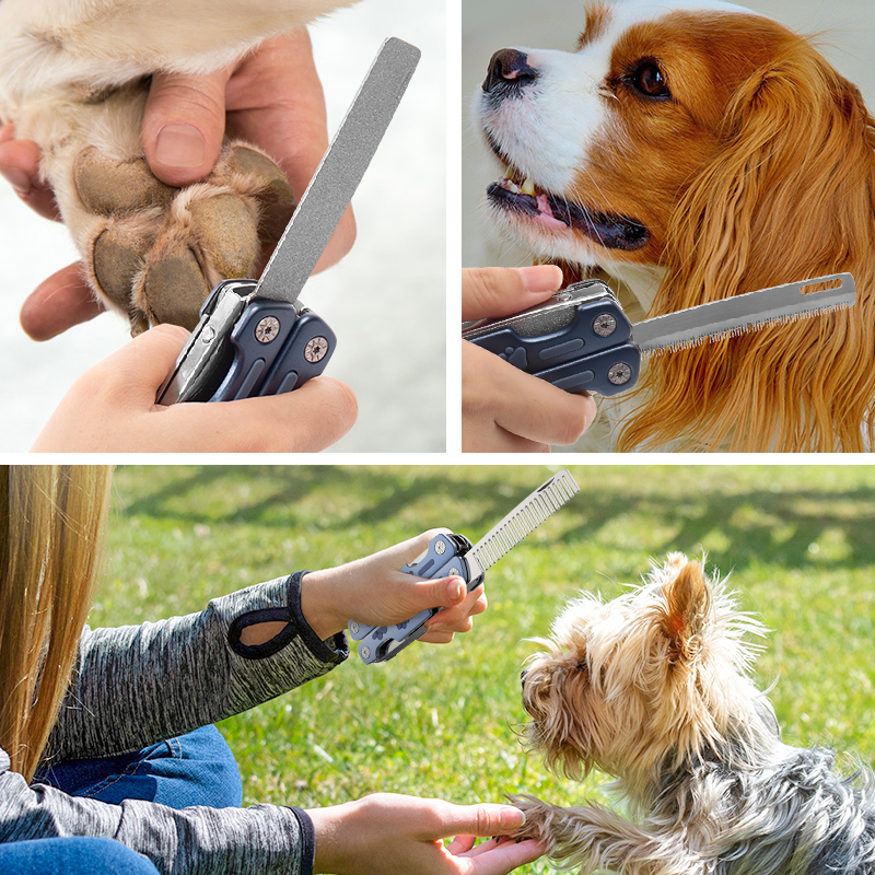 Multifunctional Dog Hair Removal Comb Brush Folding Pet Nail Scissors Cat Grooming Shedding Tools