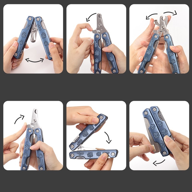 Multifunctional Dog Hair Removal Comb Brush Folding Pet Nail Scissors Cat Grooming Shedding Tools