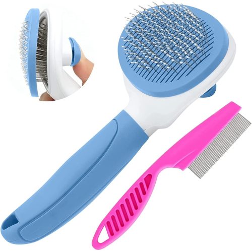 Cat Brush for Shedding and Grooming Pet Self Cleaning Slicker Brush with Cat Hair Comb