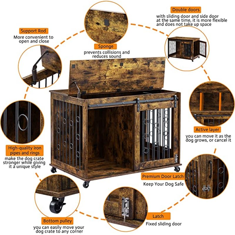 Sliding Door Dog Cage with Partition for Two Puppies Decorative Pet Crate Dog House Indoor Use Dog Crate Furniture End Table