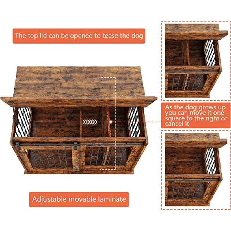 Sliding Door Dog Cage with Partition for Two Puppies Decorative Pet Crate Dog House Indoor Use Dog Crate Furniture End Table
