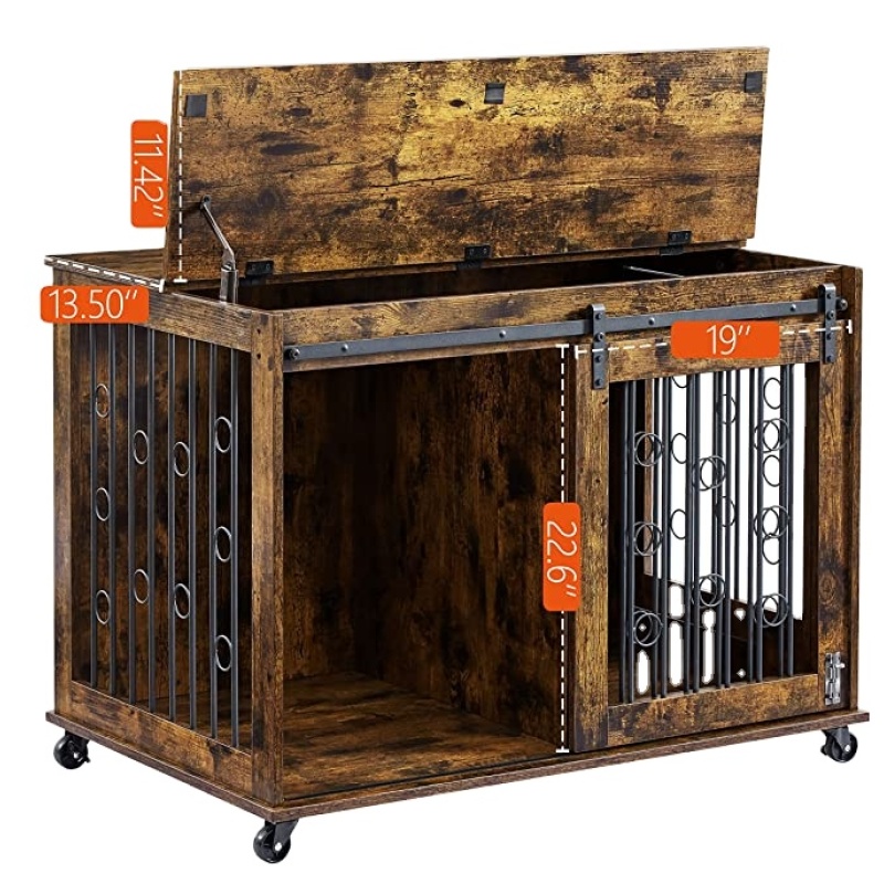 Sliding Door Dog Cage with Partition for Two Puppies Decorative Pet Crate Dog House Indoor Use Dog Crate Furniture End Table