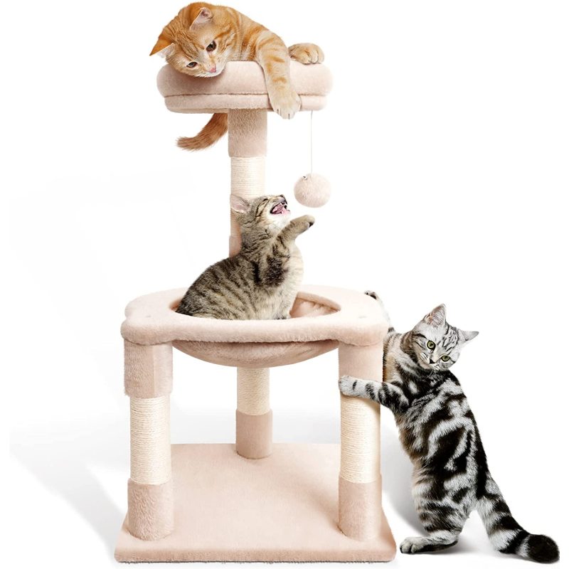 Cat Tree with Hammock and Scratching Post, Small Cat Tower for Indoor Cats, Multi-Level Cat Condo Perches