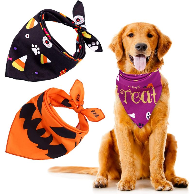 Halloween Dog Bandanas Washable Halloween Pet Bibs Kerchief Costumes Accessories