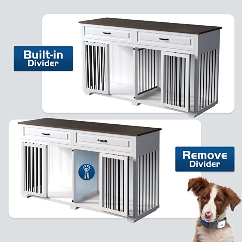 Wooden Dog Crate Kennel with 2 Drawers Heavy Duty Dog Crates Cage Furniture Dog Crate Furniture