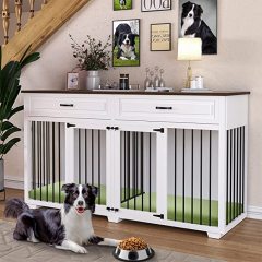 Wooden Dog Crate Kennel with 2 Drawers Heavy Duty Dog Crates Cage Furniture Dog Crate Furniture