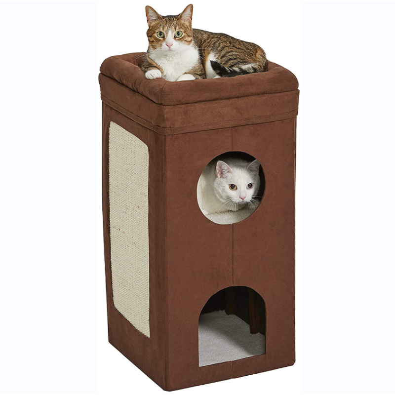 Tri-Level Design in Brown Faux Cat Condo Suede & Synthetic Sheepskin