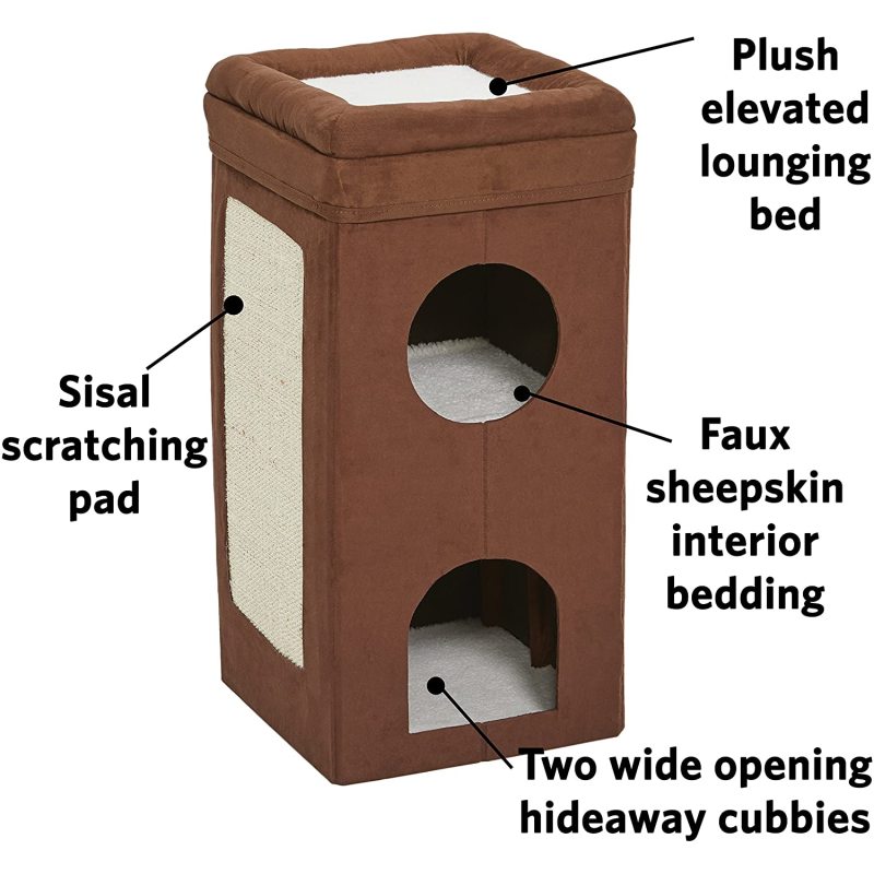 Tri-Level Design in Brown Faux Cat Condo Suede & Synthetic Sheepskin