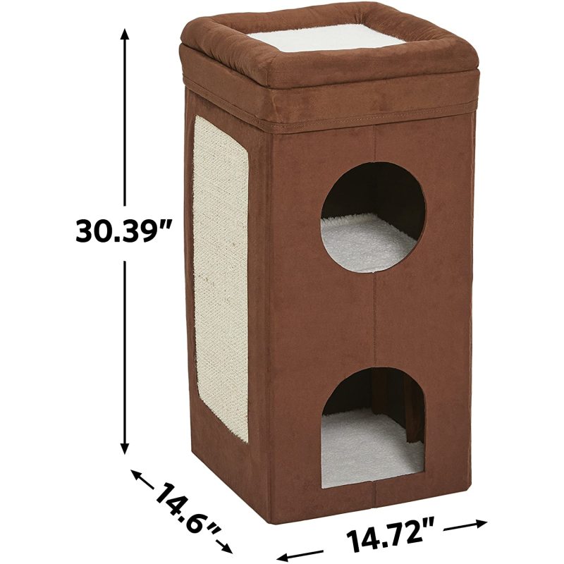 Tri-Level Design in Brown Faux Cat Condo Suede & Synthetic Sheepskin