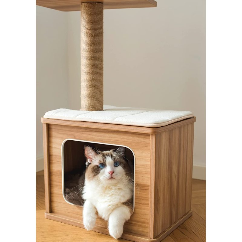 Scratching Post Cat Tree Cat Play House Combo with Cat Hammock