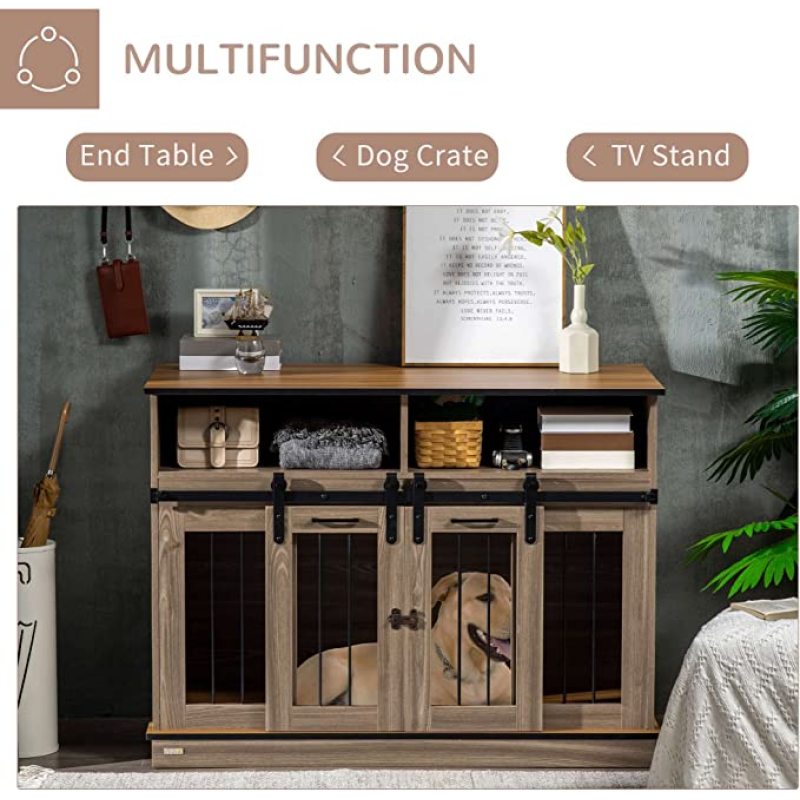 Changing Dog Crate End Table with Removable Panel Dog Cage with Shelves and Sliding Doors Wooden Dog Cage