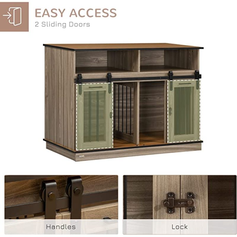 Changing Dog Crate End Table with Removable Panel Dog Cage with Shelves and Sliding Doors Wooden Dog Cage