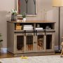 Changing Dog Crate End Table with Removable Panel Dog Cage with Shelves and Sliding Doors Wooden Dog Cage