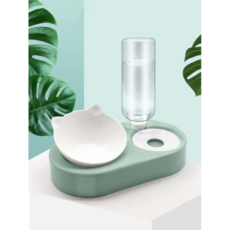 Kitten Pet Bowl With Drinking Bottle Double bowl set Protect the Cervical Spine