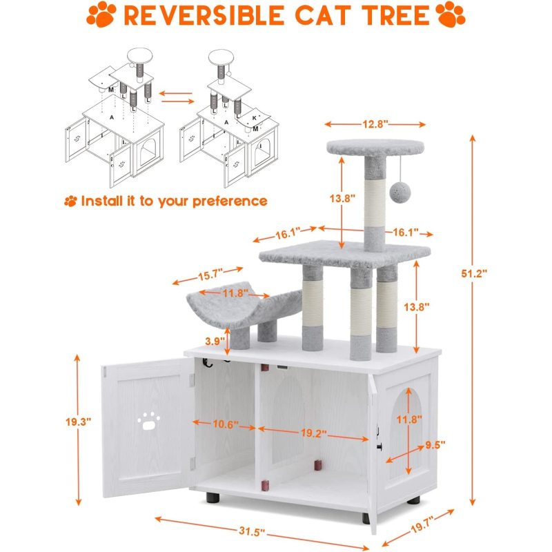 Hidden Cat Washroom Furniture Wood All-in-One Cat Indoor House with Platform