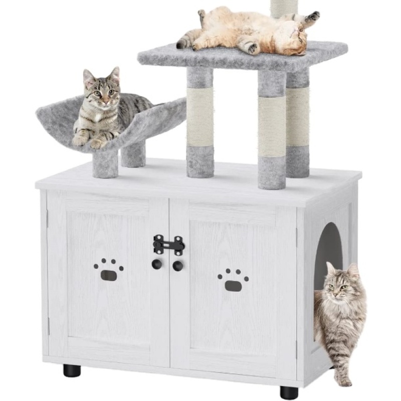 Hidden Cat Washroom Furniture Wood All-in-One Cat Indoor House with Platform
