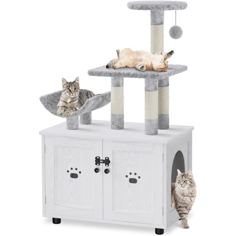 Hidden Cat Washroom Furniture Wood All-in-One Cat Indoor House with Platform