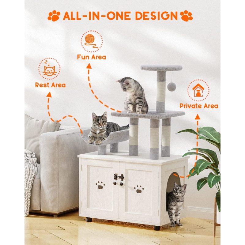 Hidden Cat Washroom Furniture Wood All-in-One Cat Indoor House with Platform