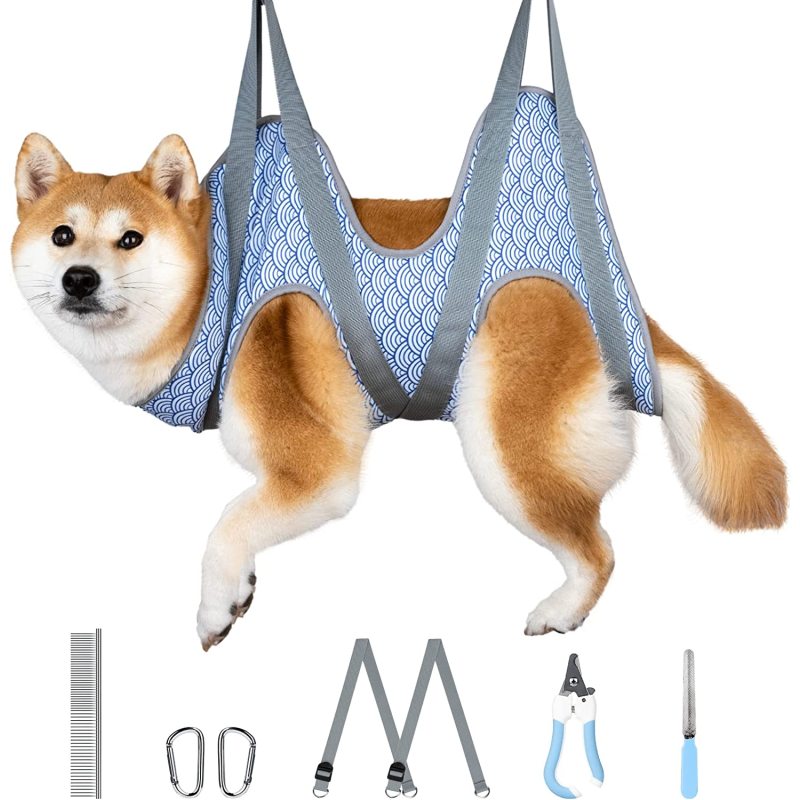 Pet Dog Grooming Hammock Harness for Cats & Dogs, Dog Sling for Grooming, Dog Hammock Restraint Bag with Nail Clippers/Trimmer,
