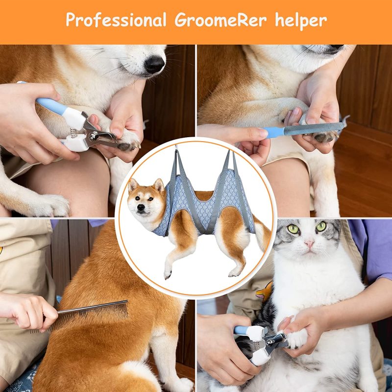 Pet Dog Grooming Hammock Harness for Cats & Dogs, Dog Sling for Grooming, Dog Hammock Restraint Bag with Nail Clippers/Trimmer,