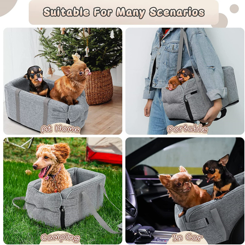 Dog Car Seat, Fully Detachable and Washable Dog Booster Seat for Small Pets Up to 12 Lbs, Center Console Dogs and Cats Car Seat