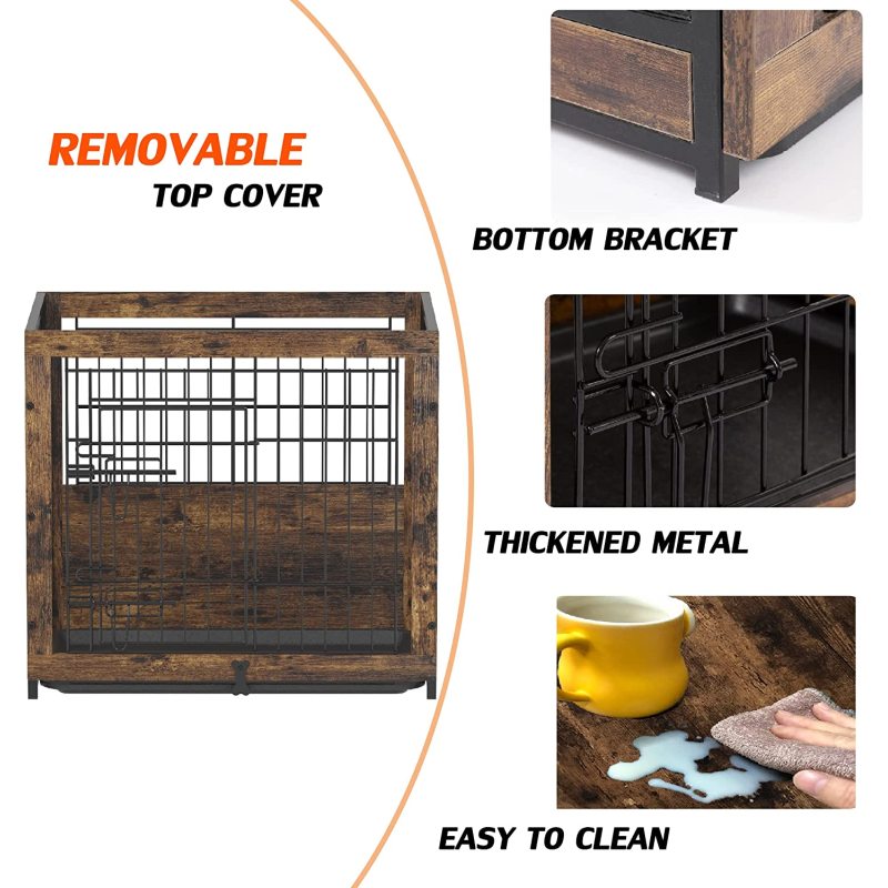 Wooden Dog Crate Furniture with Cushion&Tray for Small Medium Large Dogs, Dog Crate End Table Furniture Style, Double Doors