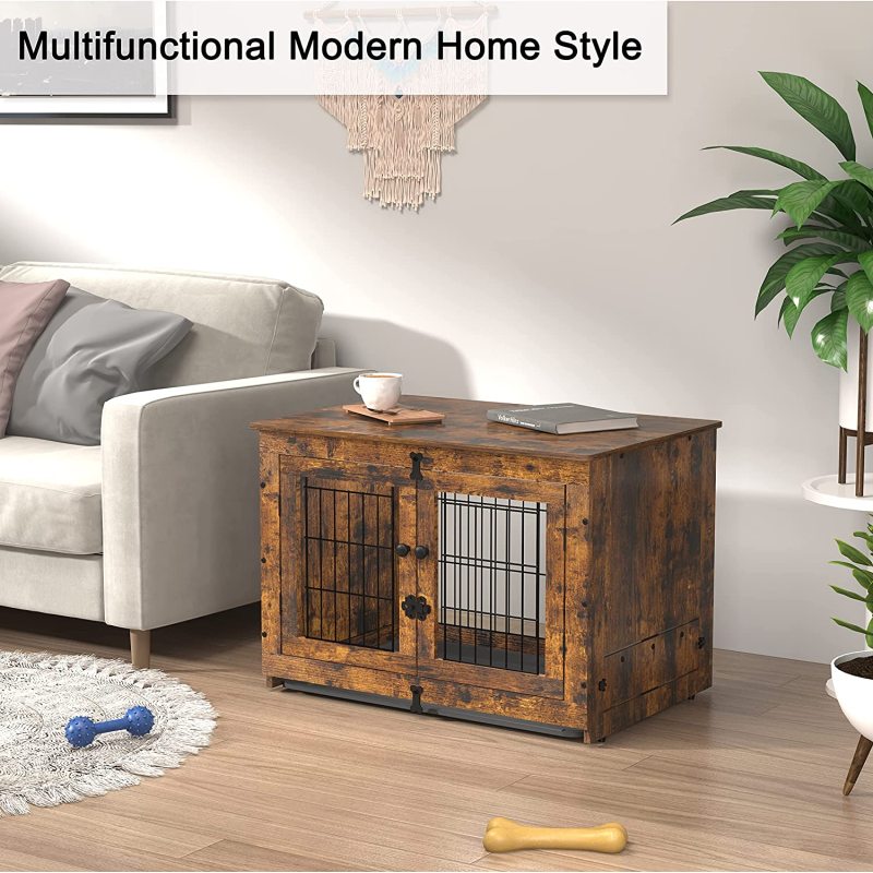 Double Doors Dog Kennels Dog Crate End Table with Tray Furniture Indoor for Dog