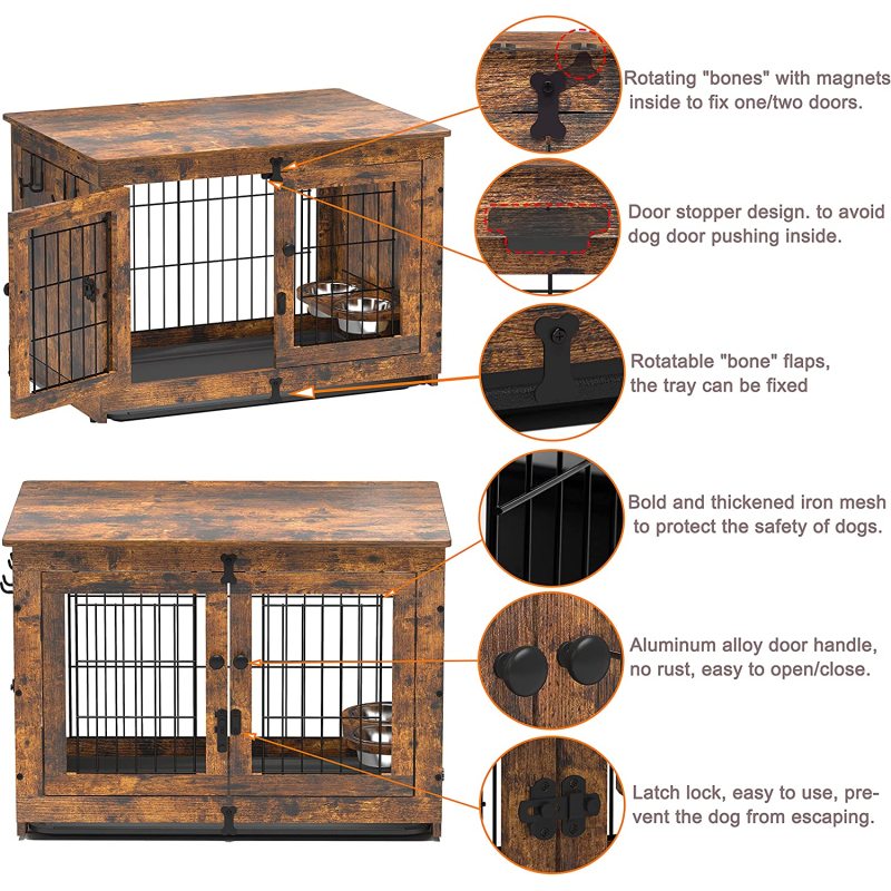 Double Doors Dog Kennels Dog Crate End Table with Tray Furniture Indoor for Dog