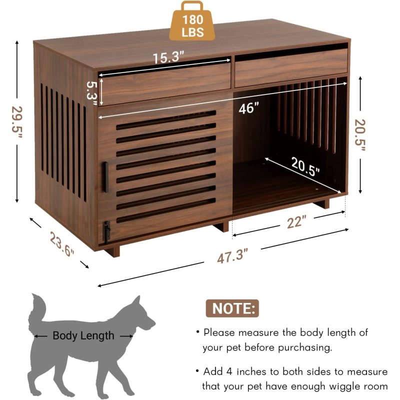 Dog Crate Furniture for Two Dogs, Heavy-Duty Wooden Dog Cage with Double Slide Doors, End Table Dog House Crates for Indoor Use