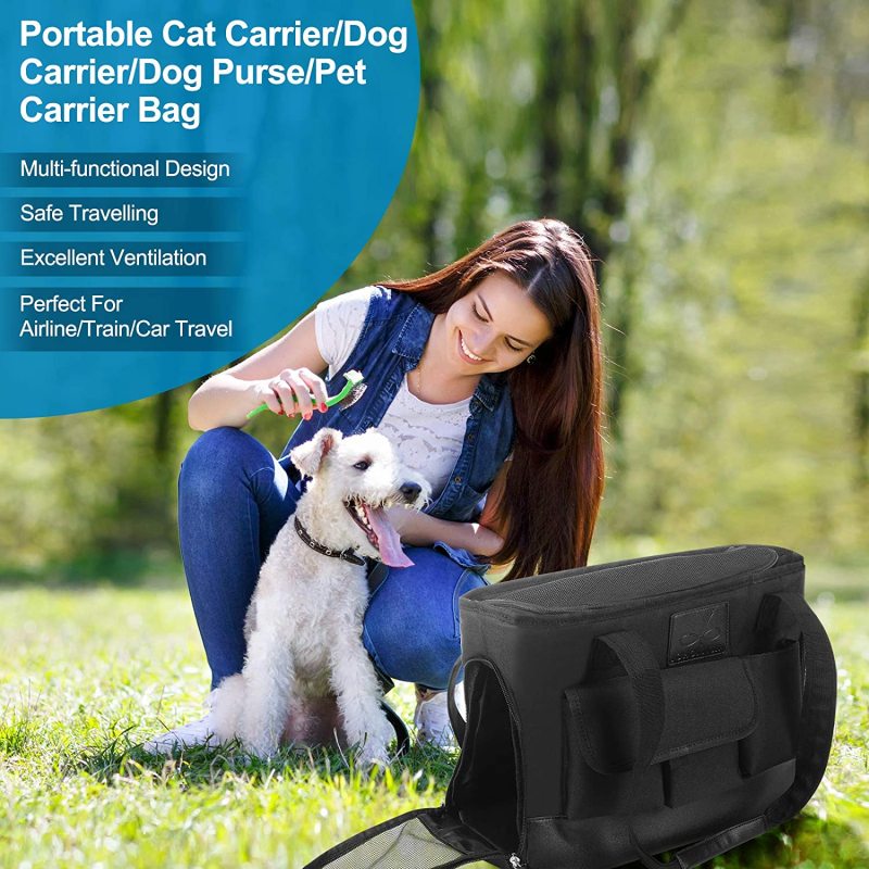 Foldable Waterproof Premium PU Leather Oxford Cloth Dog Purse Portable Bag Carrier