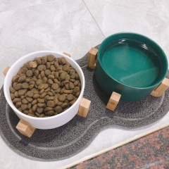 Wooden Cat Bowl Stand Raised Food Water Dog Basic Bowl with Anti-Slip Multifunctional Matching Wooden Frame Ceramic Pet Dog Bowl