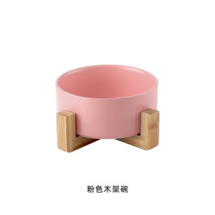 Wooden Cat Bowl Stand Raised Food Water Dog Basic Bowl with Anti-Slip Multifunctional Matching Wooden Frame Ceramic Pet Dog Bowl