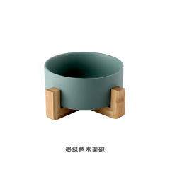 Wooden Cat Bowl Stand Raised Food Water Dog Basic Bowl with Anti-Slip Multifunctional Matching Wooden Frame Ceramic Pet Dog Bowl