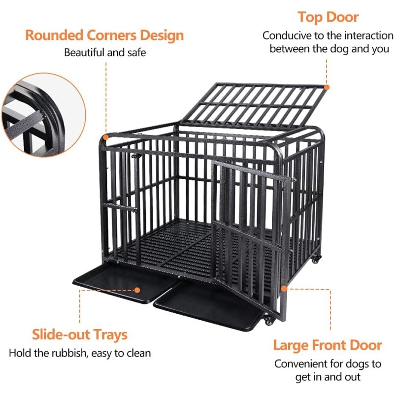 Metal Crate and Kennel Large Dog Crate with Lockable Wheels