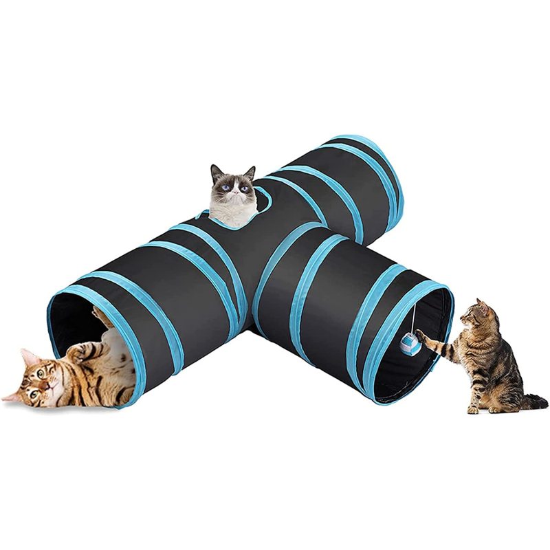 Pet Cat Toys Rattle Paper Three Channel Tunnel Smart Cat Toys Drill Bucket Collapsible Cat Tunnel Indoor Outdoor Use
