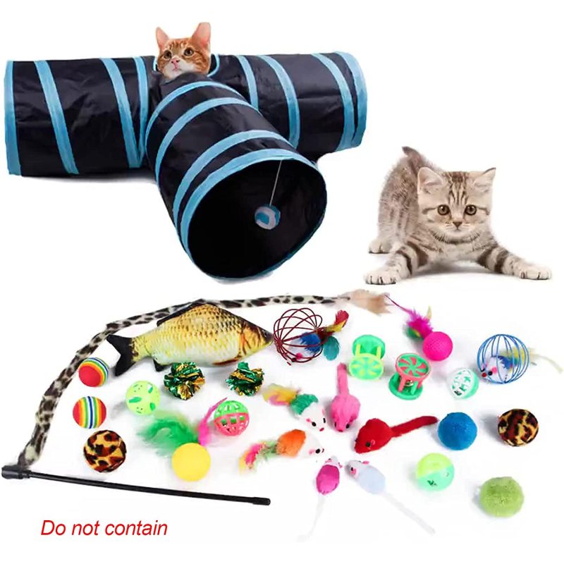 Pet Cat Toys Rattle Paper Three Channel Tunnel Smart Cat Toys Drill Bucket Collapsible Cat Tunnel Indoor Outdoor Use